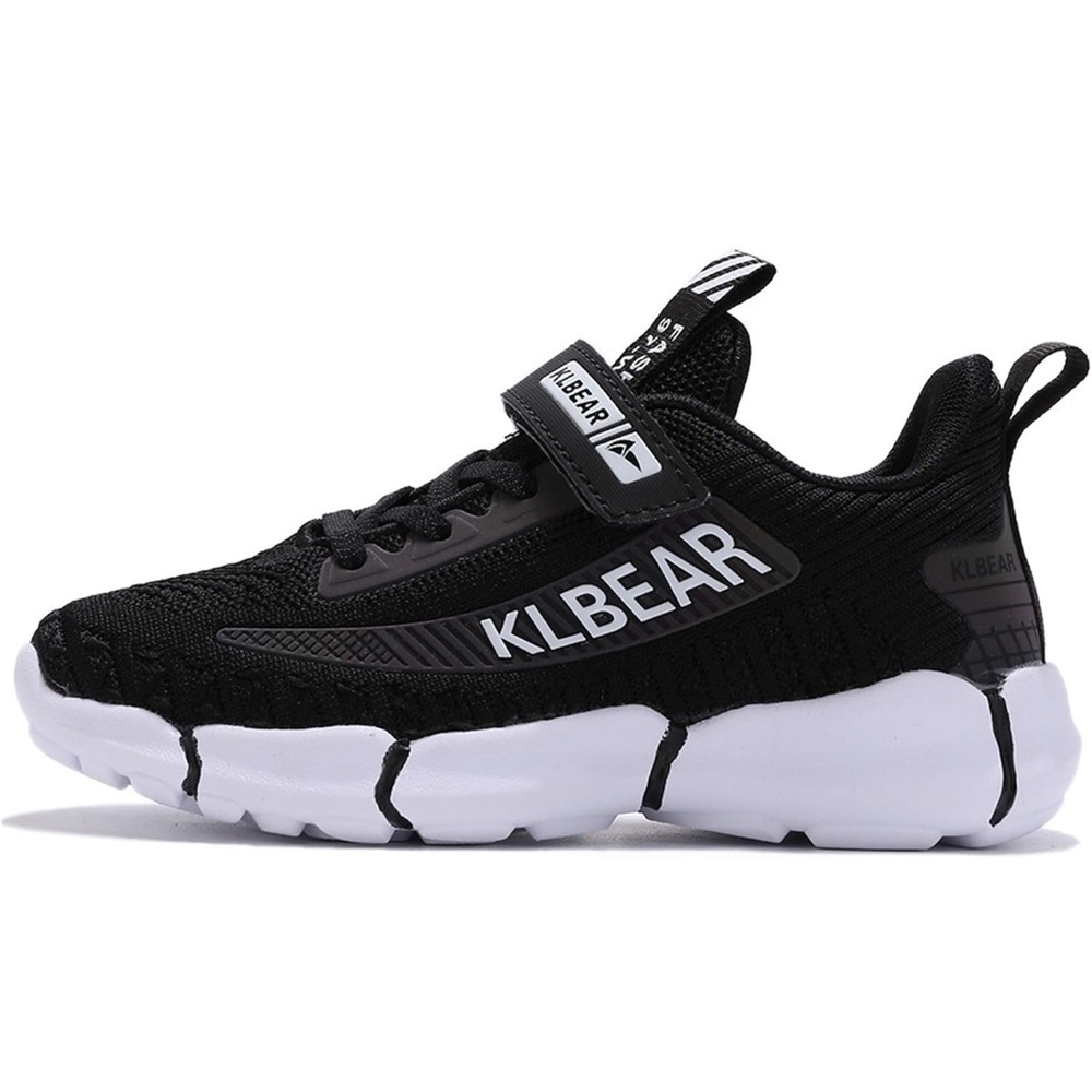 Kids’ Size 1 Black White Sneakers Hook and Loop Velcro Strap NWOT